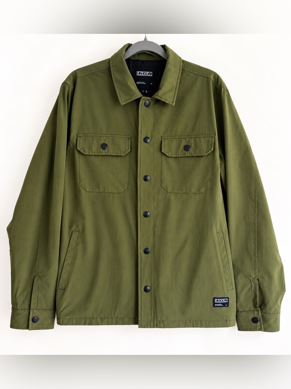 Ezekiel Men’s Large Olive Green Snap Front Utility Coach Jacket Lined - Picture 2 of 5